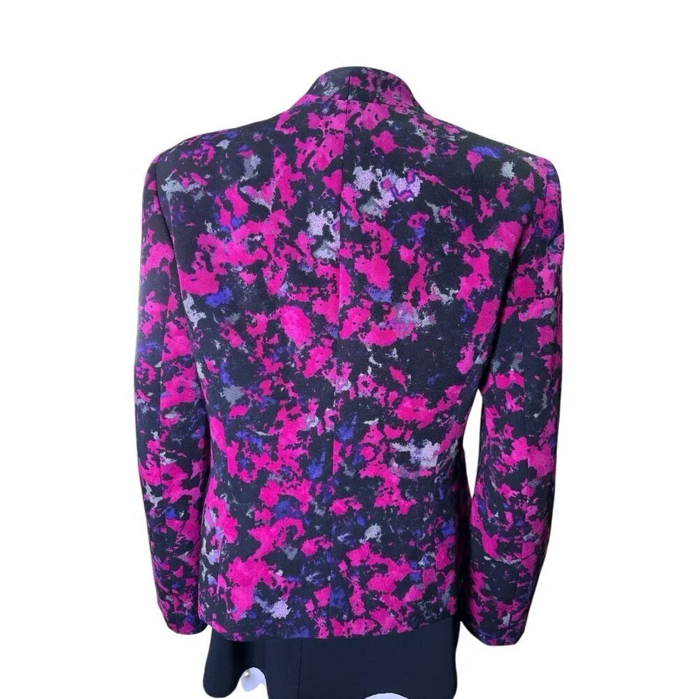 Kasper Blazer Open Front Purple and Pink Abstract Colorful Office Fall Sz 6 EUC